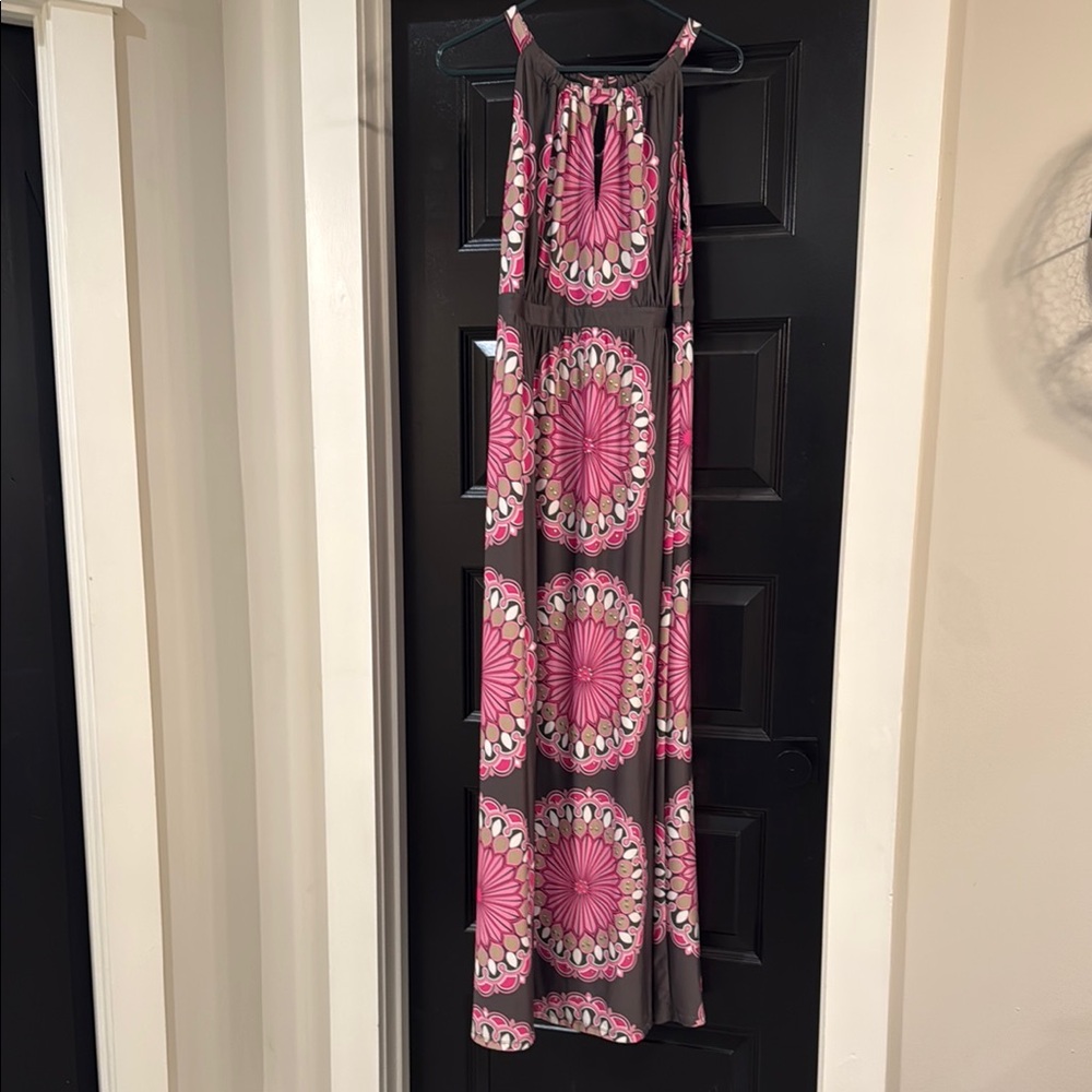 INK Pink and Gray Halter Maxi Dress